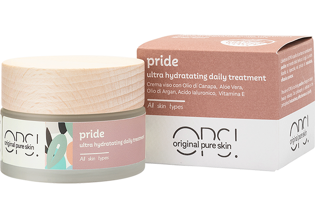 Pride crema viso idratante antirughe, con olio di canapa e acido ialuronico con astuccio